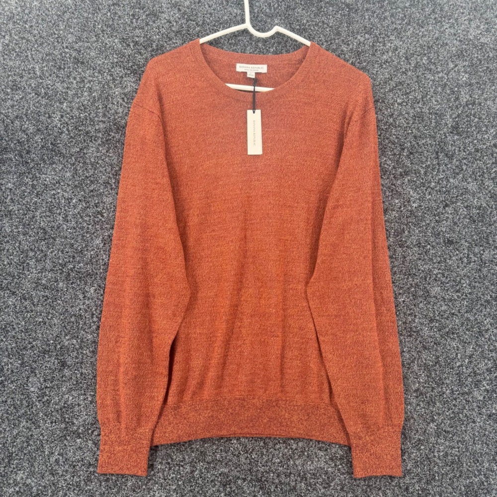 Banana Republic Mens L Extra Fine Merino Wool Crew Neck Sweater Burnt Orange NEW